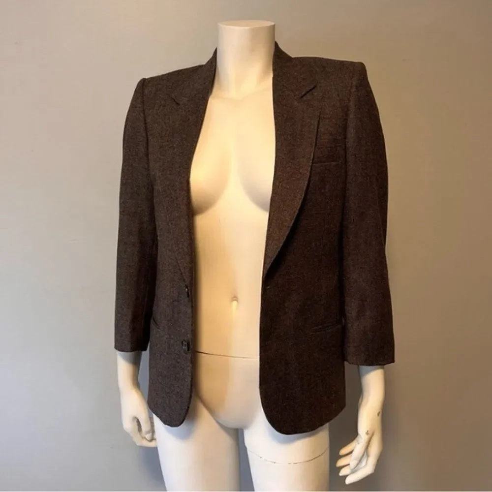 Vintage 100% virgin wool dark brown women blazer size S - Picture 5 of 10
